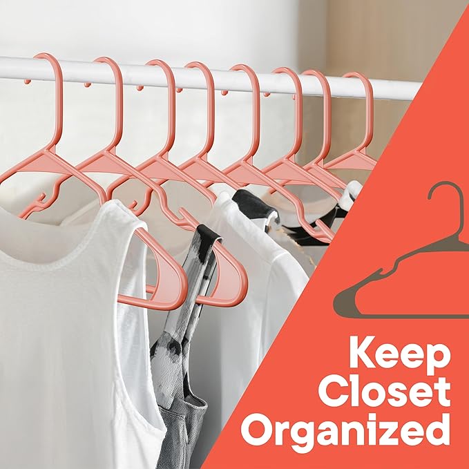 Plastic Clothes Hangers – Heavy Duty Hanger Set, for Organizing Clothes, Dresses, and Coat, Holds Up to 5 lbs, Space-Saving Hangers with Non-Slip Shoulder Grooves, Pack of 50, Brown