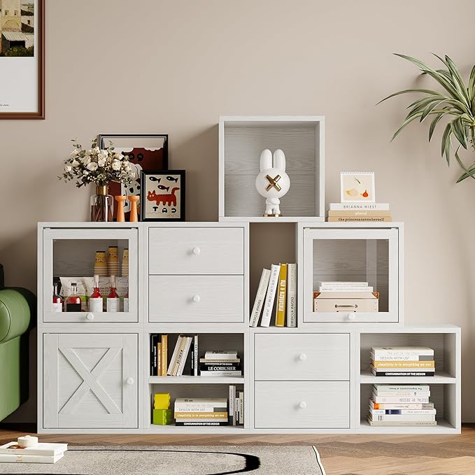 FUSUNBAO Magic DIY Cube Storage Organizer Stackable Cubes for Home Books Clothes Toy -Modular Cubby Storage System-Office Cubical-Bookcase Closet (Pure White-Washed, 1 Layer Cube)