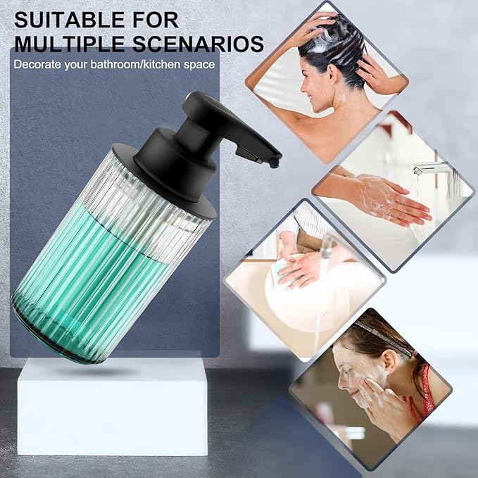 Automatic Soap Dispenser Liquid Touchless: 9oz Black Acrylic - Rechargeable Electric Smart 3 Level Adjustable Auto Hand Soap Dispenser - Dish Bathroom Kitchen