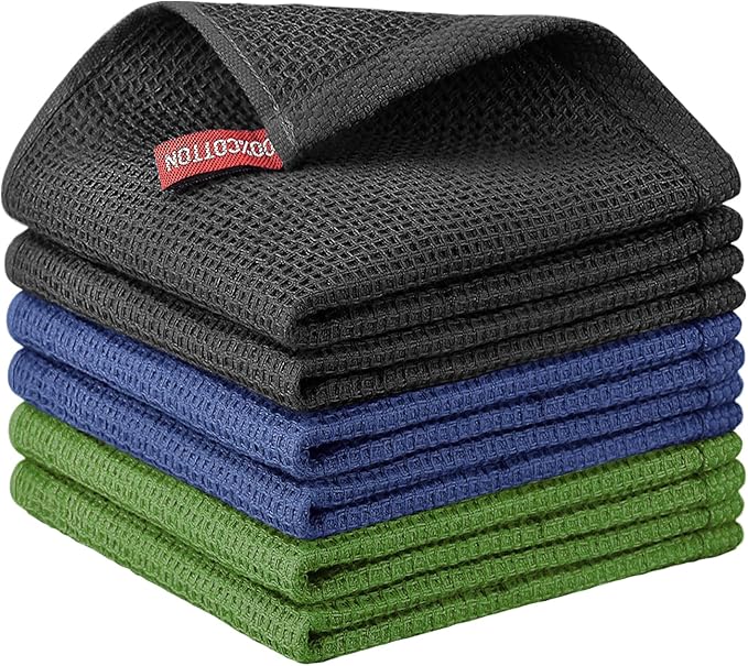 Nialnant 6 Pack Kitchen Towels, 100% Cotton Dish Cloth for Washing Dishes, Absorbent Quick Drying Dish Rags, Multipurpose Cleaning Rags-12x12 Inches