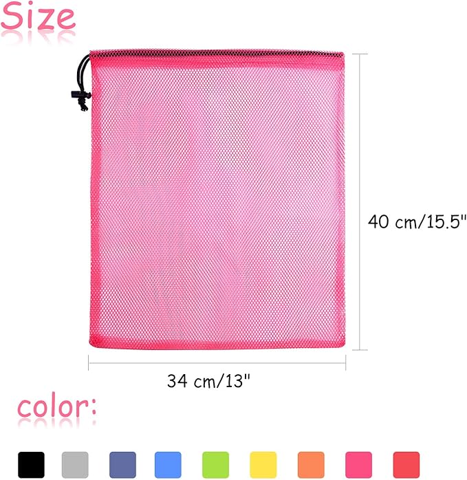 KUUQA 15 Pcs Mesh Drawstring Bags, Nylon Mesh Stuff Sacks for Storage, Travel, Sports (9 Colors)