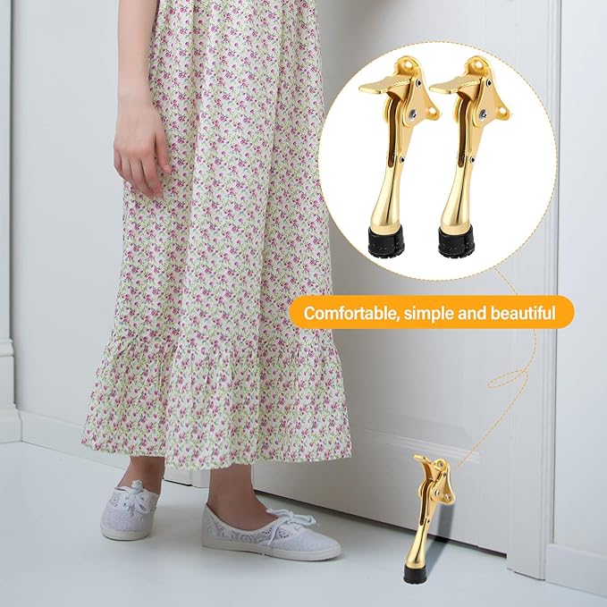 Moxweyeni 6 Pieces Heavy Duty Door Stops for Bottom of Door Metal Kickdown Doorstop with Adjustable Rubber Tips Spring Replacements Doorstop (Gold)