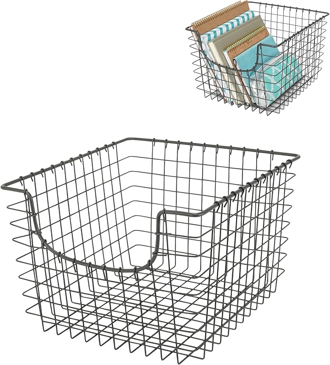 Spectrum Wire-Basket for Organizing (Medium, Industrial Gray) - Sturdy Scoop Pantry Basket Storage - Wire Storage Basket Organizer for Kitchen, Shelf, Closet, Bathroom, Garage & More (Pack of 6)