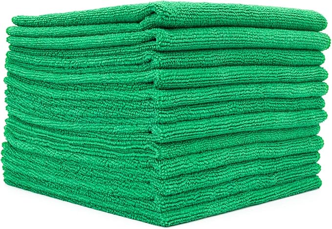 The Rag Company - All-Purpose Microfiber Terry Cleaning Towels - Commercial Grade, Highly Absorbent, Lint-Free, Streak-Free, Kitchens, Bathrooms, Offices, 300gsm, 16in x 16in, Green (12-Pack)