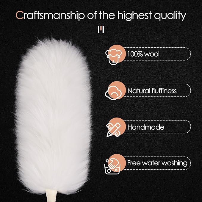 Extendable Lambswool Duster 29-110 Inch,Anti-Static Flexible Head, Stainless Steel Pole for Cleaning High Ceiling,Fan,Furniture,Roof Dusting