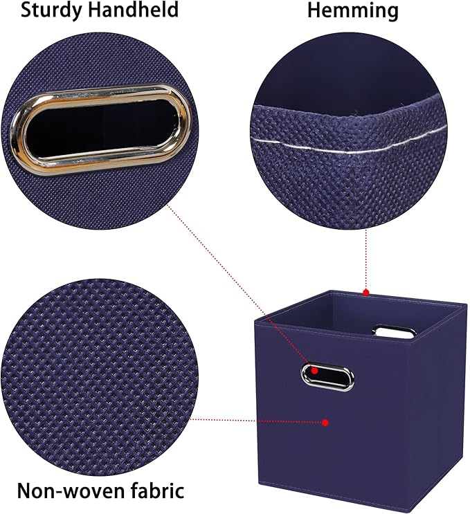 Black Foldable Storage Cubes Bins , Fabric Storage Box Cubes Organizer Baskets with Dual Handles for Home Organizer (Navy Blue)