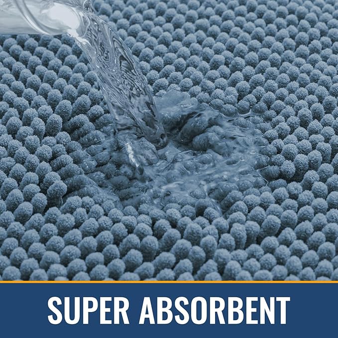 Arotive Bathroom Rugs 30x20, Extra Soft Absorbent Shaggy Chenille Bath Rugs, Machine Washable Rubber Backing Non-Slip Bath Mats for Bathroom Floor Tub and Shower, Home Decor Accessories, Grayish Blue