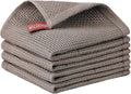 Nialnant 100% Cotton Dish Cloths for Washing Dishes, 4 Pack Waffle Weave Dish Towels,Super Soft Absorbent Cleaning Rags-Brown,12x12 Inch