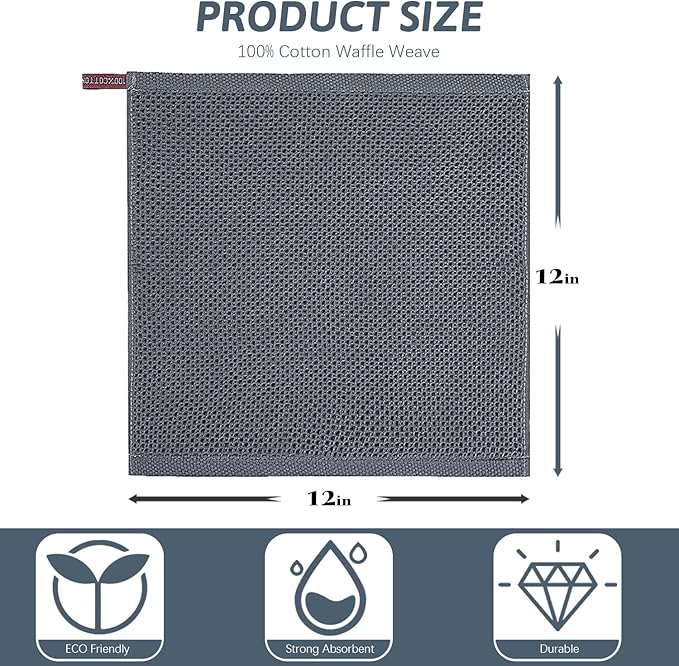 Nialnant 12 Pack Dish Towels,100% Cotton Kitchen Towels,Soft and Absorbent Kitchen Dish Rags, Dish Towels for Washing Dishes-12x12 Inch