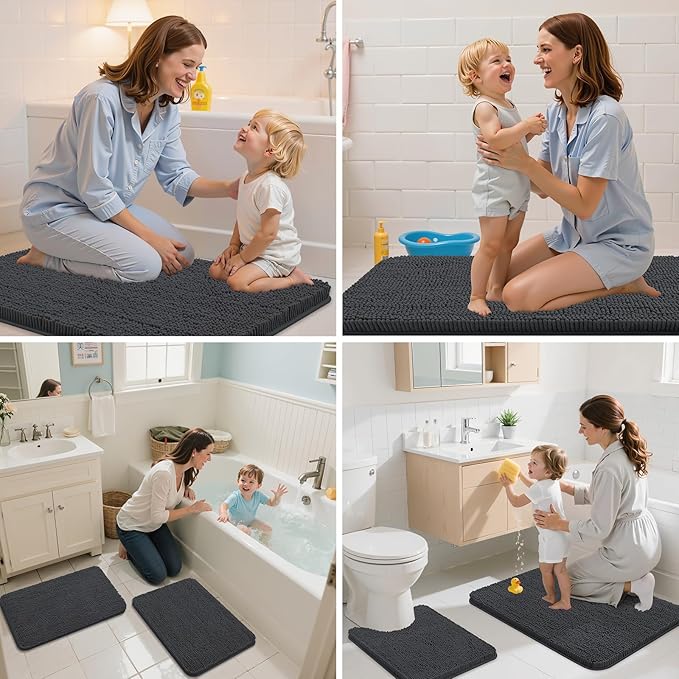 Arotive Bathroom Rugs 36x24, Extra Soft Absorbent Shaggy Chenille Bath Rugs, Machine Washable Rubber Backing Non-Slip Bath Mats for Bathroom Floor Tub and Shower, Home Decor Accessories, Dark Grey