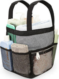 Mesh Shower Caddy Dorm, 7 Pockets & 1 with Zipper, Shower Tote with Padded Handles, Travel Portable, Shower Caddy College Room Essentials, Bathroom Shower Bag (Black)