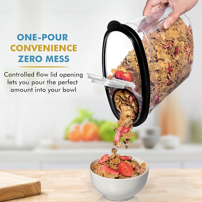 Shazo 3 PC Cereal Container Storage Set (5.2L, 2.8L, 1.2L) - Large Airtight Food Storage Containers with Flip-Top Lids, BPA-Free Plastic Cereal Dispenser for Pantry, Rice, Flour, Sugar & Pasta