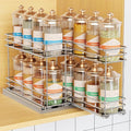 Pull Out Spice Rack Organizer for Cabinet, Slide Out Spice Racks, Easy to Install, 7.08" Wx10.43 Dx8.26 H, 2 Drawers 2 Tiers(Silver)
