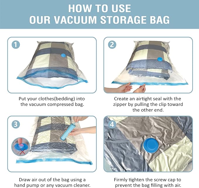 Cozy Essential 8 Pack Vacuum Storage Bags, Space Saver Bags (2J/2L/2M/2S) Compression Storage Bags for Comforters and Blankets, Pillow, Bedding, Vacuum Sealer Bags for Clothes Storage