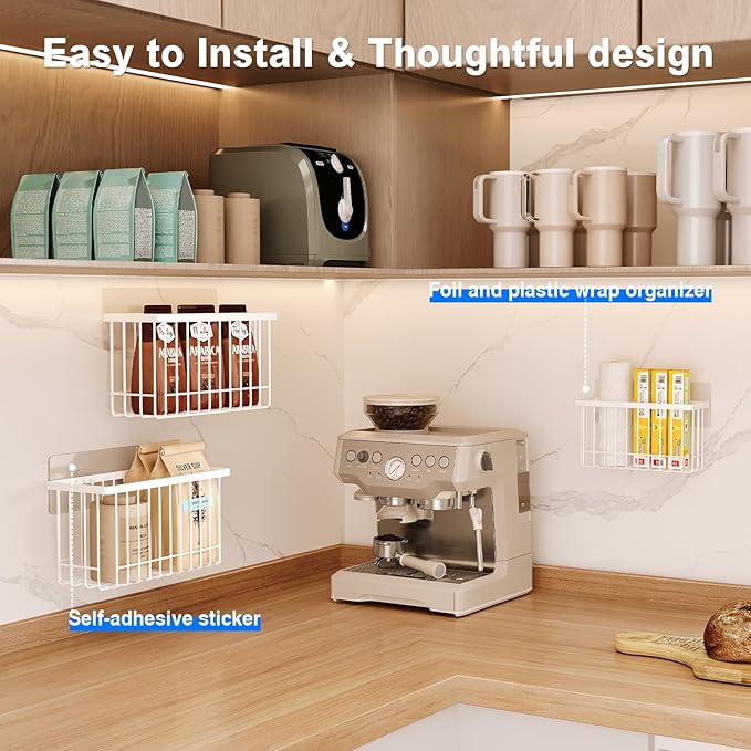 3 Pack Adhesive Cabinet Door Organizer, Lid Organizers Inside Cabinet Food Container/Tumbler Lid Organizer and Storage Cup Lids Holder for Kitchen & Bathroom Wall Mounted(White)
