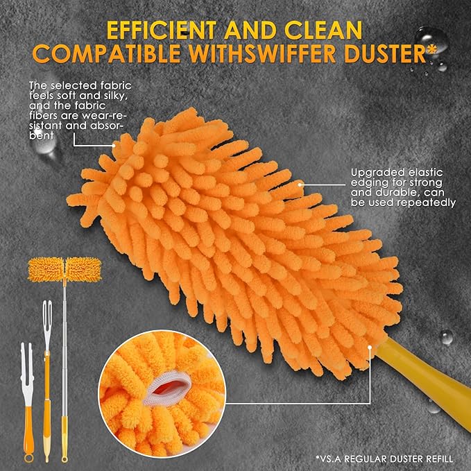 Redones Dusters for Swiffer - Reusable Duster Refill Compatible with Swiffer Hand Duster(8 Pack+1Handle), 360 Heavy Duty Dusters Refills