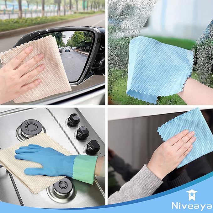 Niveaya 24 Pcs Fish Scale Streak Free Miracle Cleaning Cloth Easy Clean Nanoscale, Microfiber Window Mirror Glass Cleaning Cloth, Lint Free Cloth Wine Glass Polishing Towel, Reusable