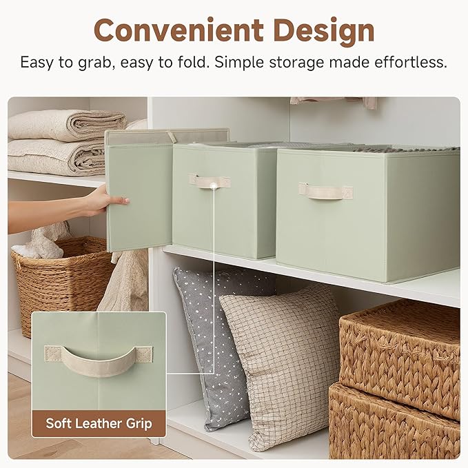StorageWorks Closet Organizers and Storage Baskets, Organization and Storage Bins for Shelves, Fabric Organizer Bins for Clothes Storage, Light Green, Extra Large, 3-Pack