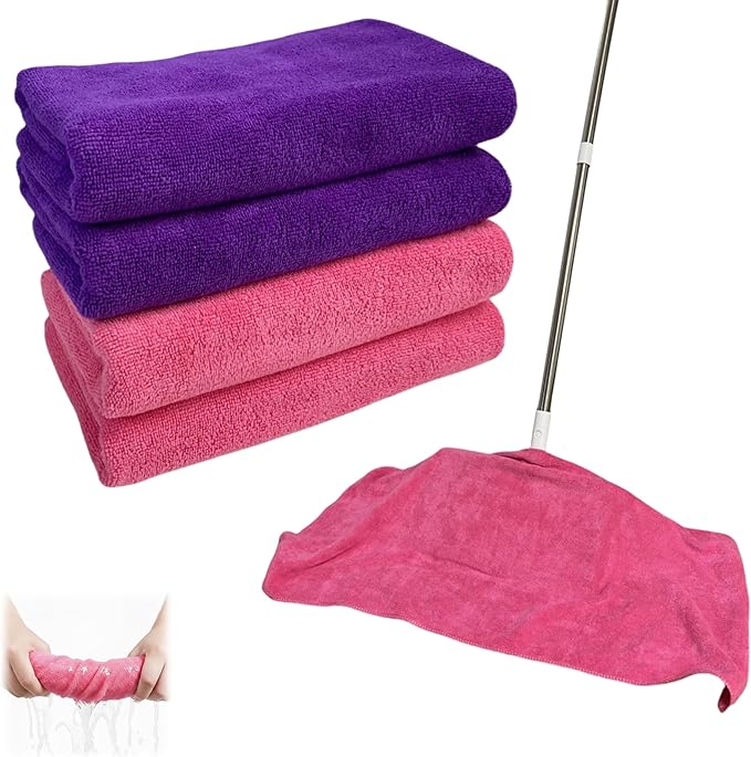 4Pcs Extra Large Microfiber Cleaning Cloths – 30x20 in Mop Towels for Floor Cleaning, Reusable, Lint-Free Floor Rags, Color-Coded, pano de Chao, trapos para trapear(4,Purple,Pink)