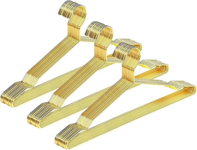 SPECILITE Metal Wire Clothes Hangers Bulk 30 Pack with Notches for Standard Size Coats, Shirts, Suits, Pants, Heavy Duty, Space-Saving, Gold