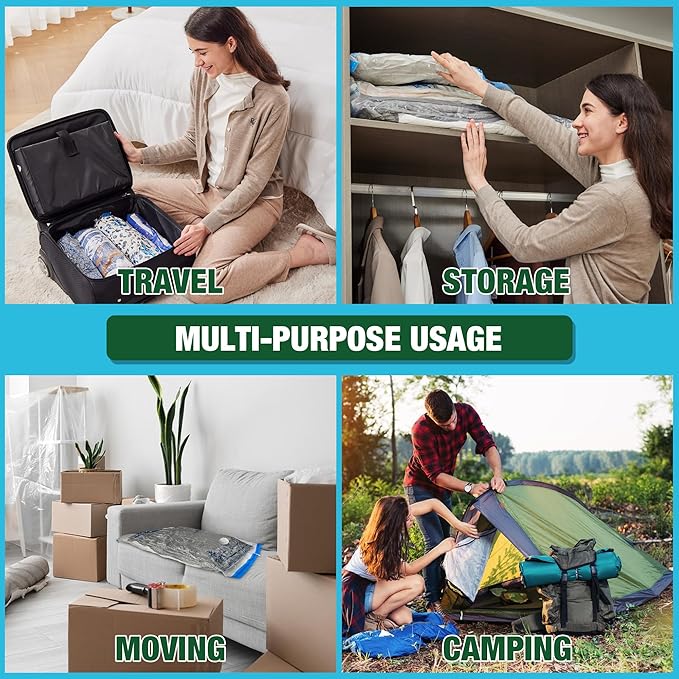 HIBAG Vacuum Storage Bags, 10 Space Saver Bags, Polyethylene (PE), Jumbo & Large Sizes, Zipper Closure, Vacuum Sealed, Ideal for Clothing & Bedding