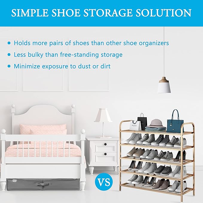 INAYA Under Bed Shoe Storage Organizer 2 Pack, Fits 32 Pairs, Large Underbed Shoe Box Storage Containers, Clear Foldable Shoes Organizer Under the Bed Sturdy Structure with Hard Bottom Support