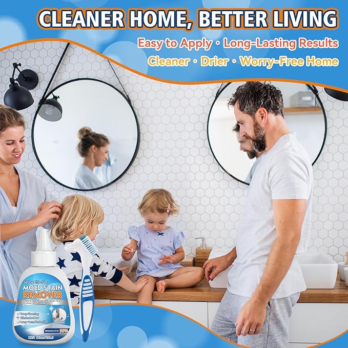 Mold Stain Remover Gel, 8 fl oz Heavy Duty Washing Machine Cleaner for Front Loader Washing Machine Seal, Bathroom Grout, Shower, Caulk - Front Load Washer Cleaning Solution