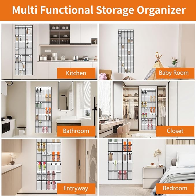 Lovetorejin 35-Pocket Over the Door Shoe Organizer - Large Mesh Hanging Shoe Rack for Closet, Dorm & Bathroom, HeavyDuty Storage Holder with 4 Metal Hooks, Space Saving Shoe Organizer