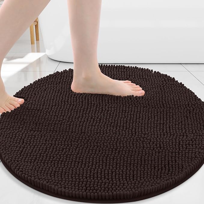 Arotive Bathroom Rugs Round 24x24, Extra Soft Absorbent Shaggy Chenille Bath Rugs, Machine Washable Rubber Backing Non-Slip Bath Mats for Bathroom Floor Tub and Shower, Home Decor Accessories, Brown