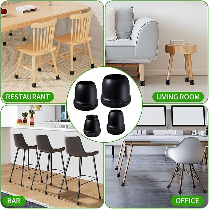 24 Pcs Chair Leg Protectors for Hardwood Floors, Silicone Felt Furniture Leg Cover Pad for Protecting Floors from Scratches and Noise, Smooth Moving for Chair Feet, Round(Black, Fit:1.1"-1.4")