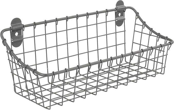 Spectrum Small Wire Wall Basket Industrial Gray Rustic Wall Bin, Vintage Wire Basket Wall Mount Organizer Wall Mount Hanging Wire Caddy, Modern Wire Basket for Versatile Wall Mount Storage