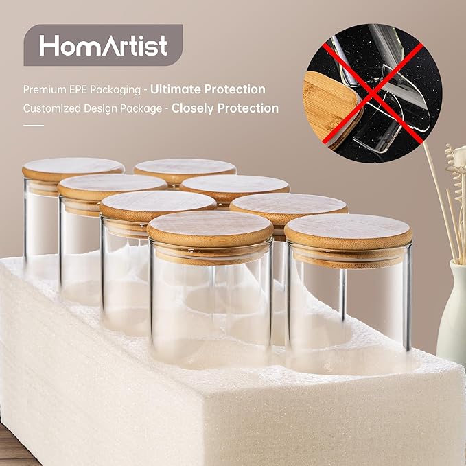 Multi Size - 5 Pack Square Glass Jars with Bamboo Lids, Glass Food Storage Containers with Airtight Lids for Kitchen, Air Tight Pantry Storage Containers for Cereal, Pasta, Rice, Sugar, Coffee, Spice