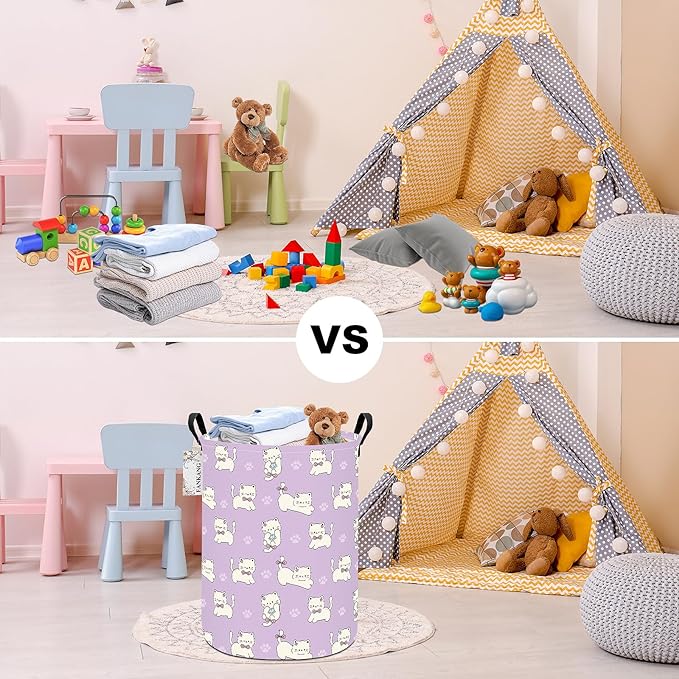 FANKANG Storage Basket, Nursery Hamper Canvas Laundry Basket Foldable with Waterproof PE Coating Large Storage Baskets for Kids Boys and Girls, Office, Bedroom, Clothes,Toys(Cat)
