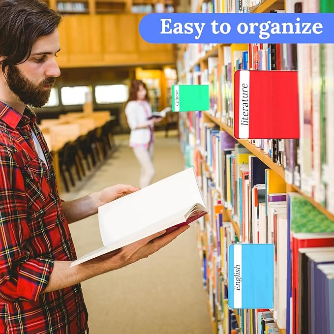 96 Pcs Library Book Dividers, 4x12 Inch Plastic Shelf Dividers with 120 Pcs Stickers, 12 Assorted Colors Bookshelf Markers for Home, Classroom Organize