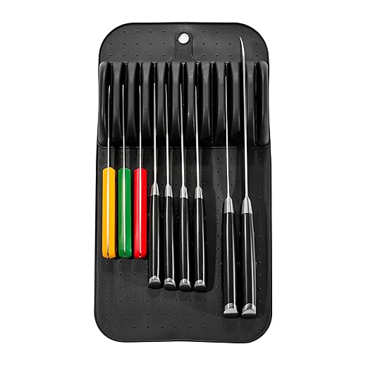 madesmart Large Knife Mat, Soft-Grip In Drawer Knife Organizer for 12 Knives, Non-Slip Kitchen Drawer Storage, Space Saving Knife Block Alternative, Carbon