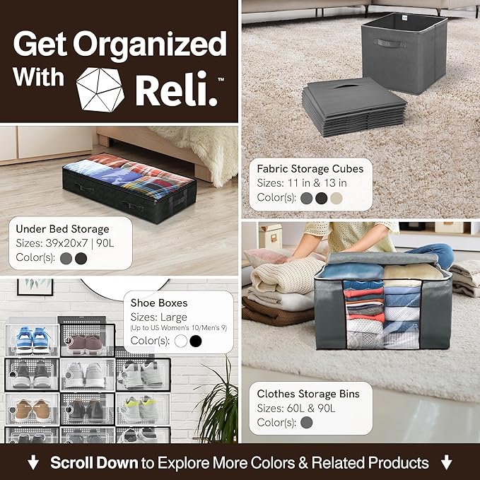 Reli. Shoe Boxes (14 Pack) | Clear Shoe Storage Boxes Stackable and Compact | Lightweight Plastic Storage Box with Ventilation Holes, Swing Door | Interlocking Containers, Stackable Rack | White