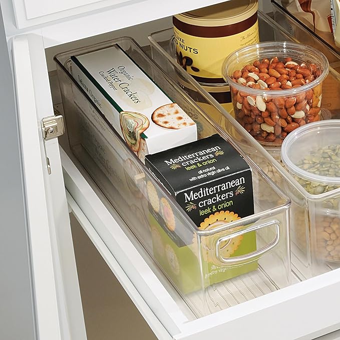 iDesign Small Stackable Storage Bins with Handles for Pantry or Fridge, Set of 4, Clear, Made in USA
