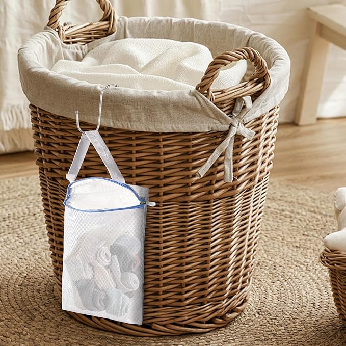 5-Pack Sock Laundry Bags with Metal Hooks, 10x12 Inch Mesh Washing Machine Bags, for Sorting & Storage