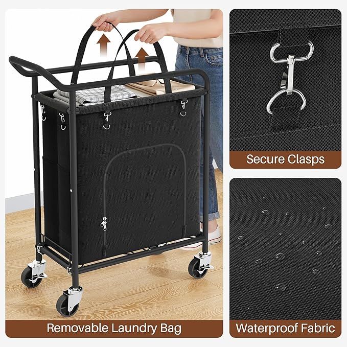 Laundry Basket with Wheels,114L Large Rolling Laundry Hamper, Heavy-Duty Laundry Cart Sturdy Metal Frame with Handle, Minimizes Bending Easy Access Clothing for Bedroom, Bathroom, Laundry Room (Black)