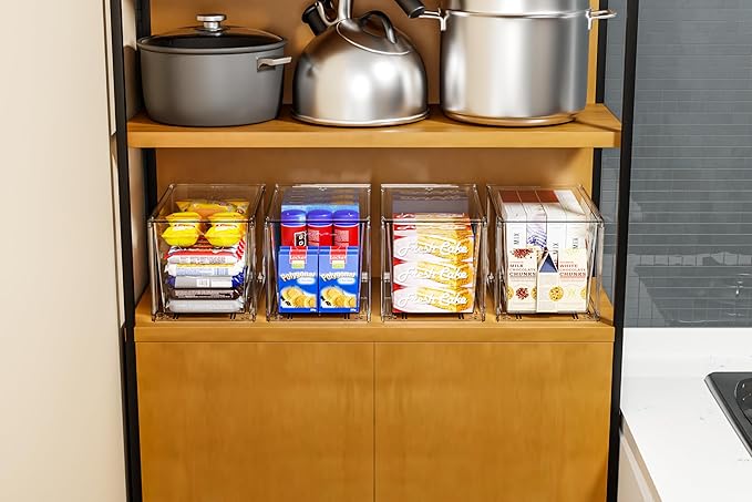 SUOXING 4 Pack Clear Stackable Storage Drawers,7.3″ High Large Baby Bottle Organizer,Bathroom Closet Organizers and Storage,Acrylic Storage Containers and Home Edit Organizer Bins for Cabinets,Pantry