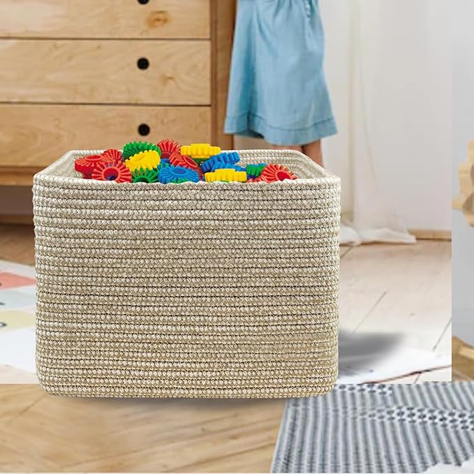 COMFY-HOMI 3Pack Small Woven Cotton Rope Basket for Organizing, Gift Baskets for Handles, Empty Gift Baskets, Medium Rope Basket|13.5" x 11" x 9.5" home decor for Living Room, Bathroom
