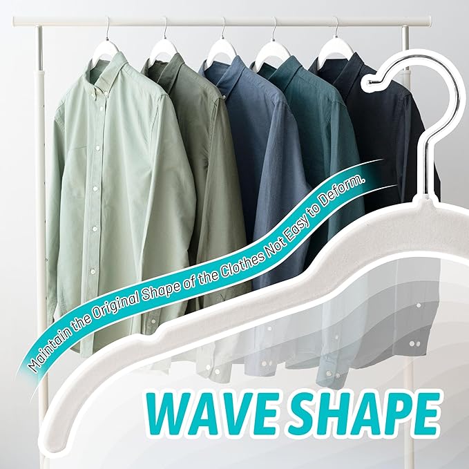 Sishynio Premium Velvet Shirt Hangers 50 Pack, Non-Slip 360° Swivel Hook Slim Felt Hanger, Space Saving Flocked Hangers for Tank Tops, Blouses, Strappy Dresses(White)