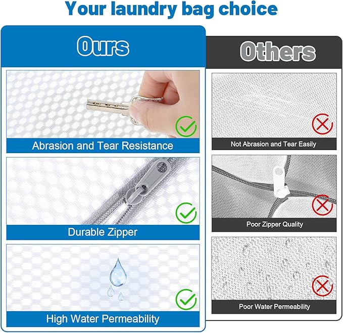 4 PCS Durable Honeycomb Mesh Laundry Bags for Delicates with Zipper, 12" x 16"+16" x 20" Reusable Laundry Bag Mesh Wash Bags for Washing Machine for Clothes, Shoes, Socks, Bra (2M + 2L, White)
