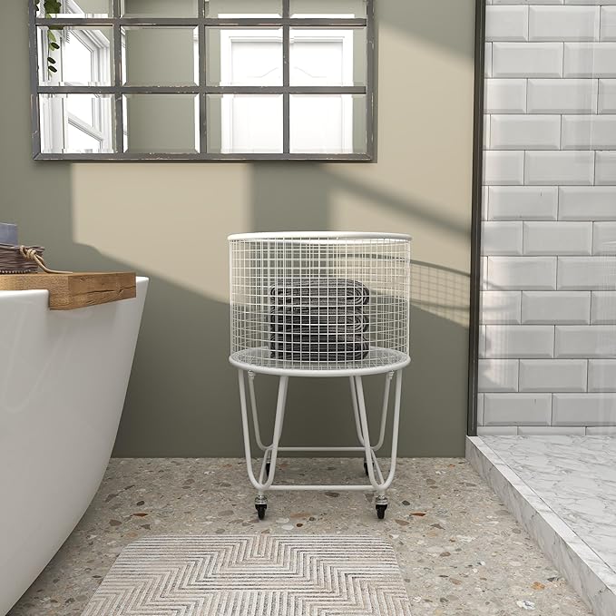 Deco 79 Metal Round Storage Cart with Wheels, 18" x 18" x 24", White