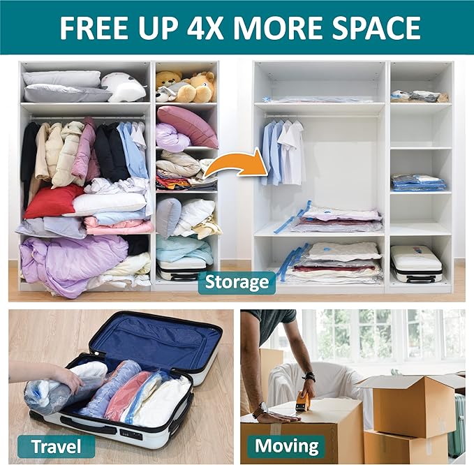 Cozy Essential 30 Pack Vacuum Storage Bags, Space Saver Vacuum Storage Bags, Vacuum Seal Bags for Clothing, Clothes, Comforters and Blankets, Pillow, Bedding