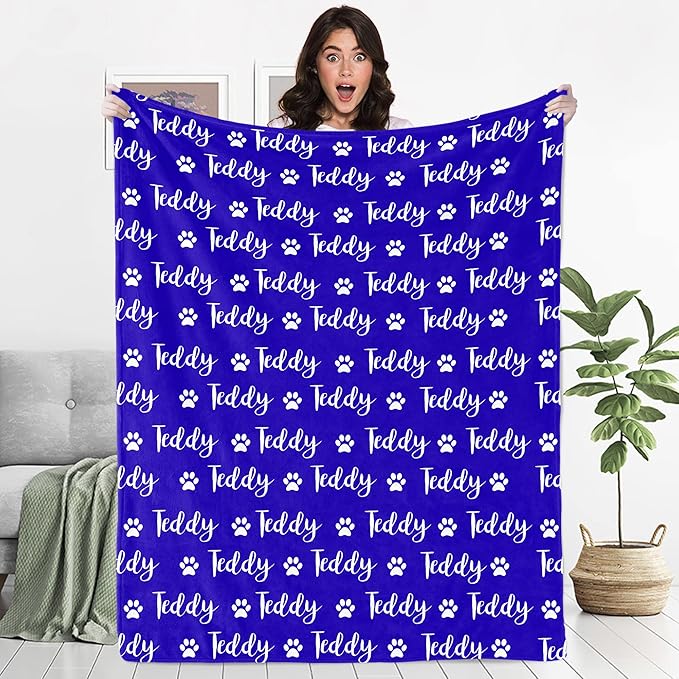 Custom Pet Blanket for Dog, Personalized Pet Blanket with Name, Customized Paw Print Throw Blanket for Cat, Gift for Pet Bereavement, Dog Bed Blanket Passing Away Gifts