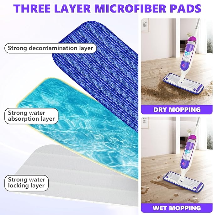 Reusable Mop Pads for Swiffer PowerMop - Microfiber Mop Pads Refills Mop Heads Replacement for Swiffer Mop Spray Mop Floor Mop, Washable Reusable Floor Mopping Refills, 18 Pack