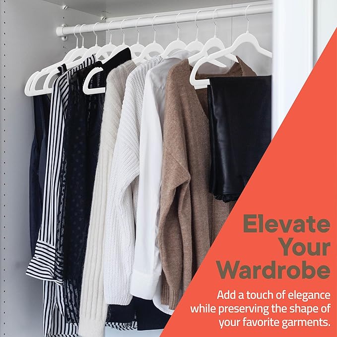 White Velvet Hangers 80 Pack – 360° Swivel Hook, Non-Slip and Space Saving Hangers, Heavy-Duty 11 lbs Weight Capacity - Smooth Velvet Finish for Crease-Free Clothes and Effortless Closet Organization