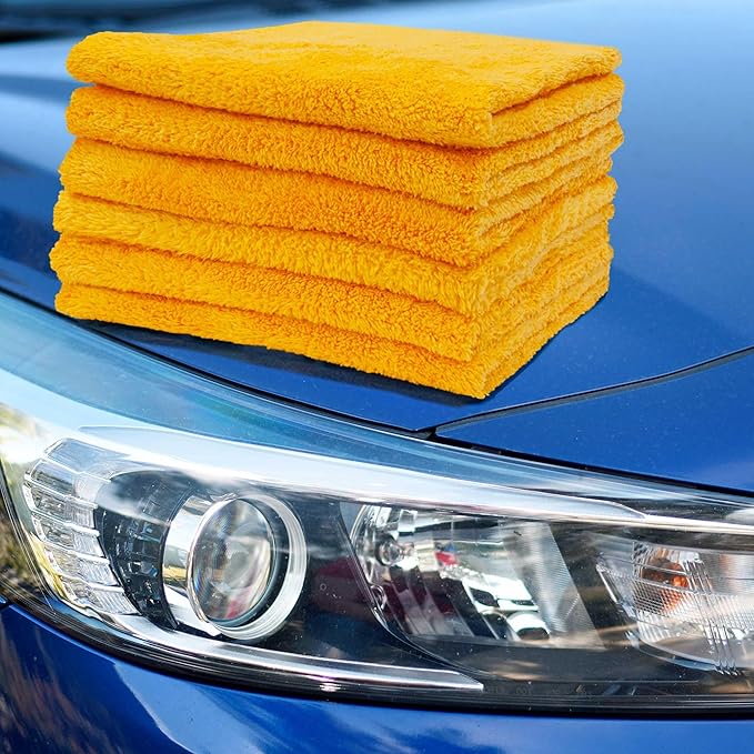 Detailer’s Preference Extra Absorbent Ultra Plush 500GSM Edgeless Microfiber Towels, Car Detailing & Home, Streak-Free, Lint-Free, Scratch-Free, Machine Washable & Reusable, 16x16 Inch, 6-Pack, Orange