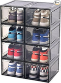 KEFA XL Shoe Storage Box, 8 PACK Shoe Boxes Clear Plastc Stackable Organizer, Clear Plastic Shoe Boxes Fit for US 15 (8 PACK BLACK)